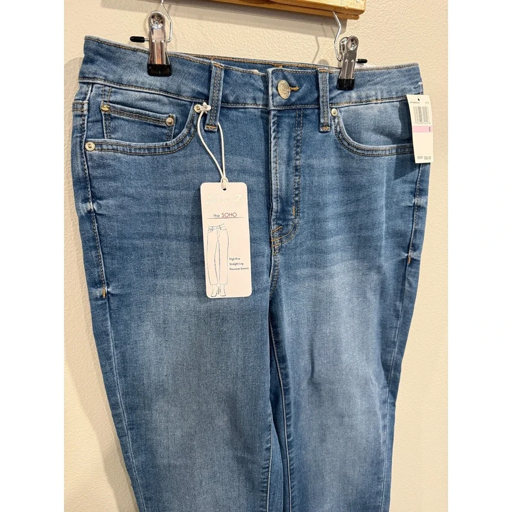 Seven7 The Soho Jeans Women's 6 Blue Denim Straight Stretch High-Rise Frayed Hem